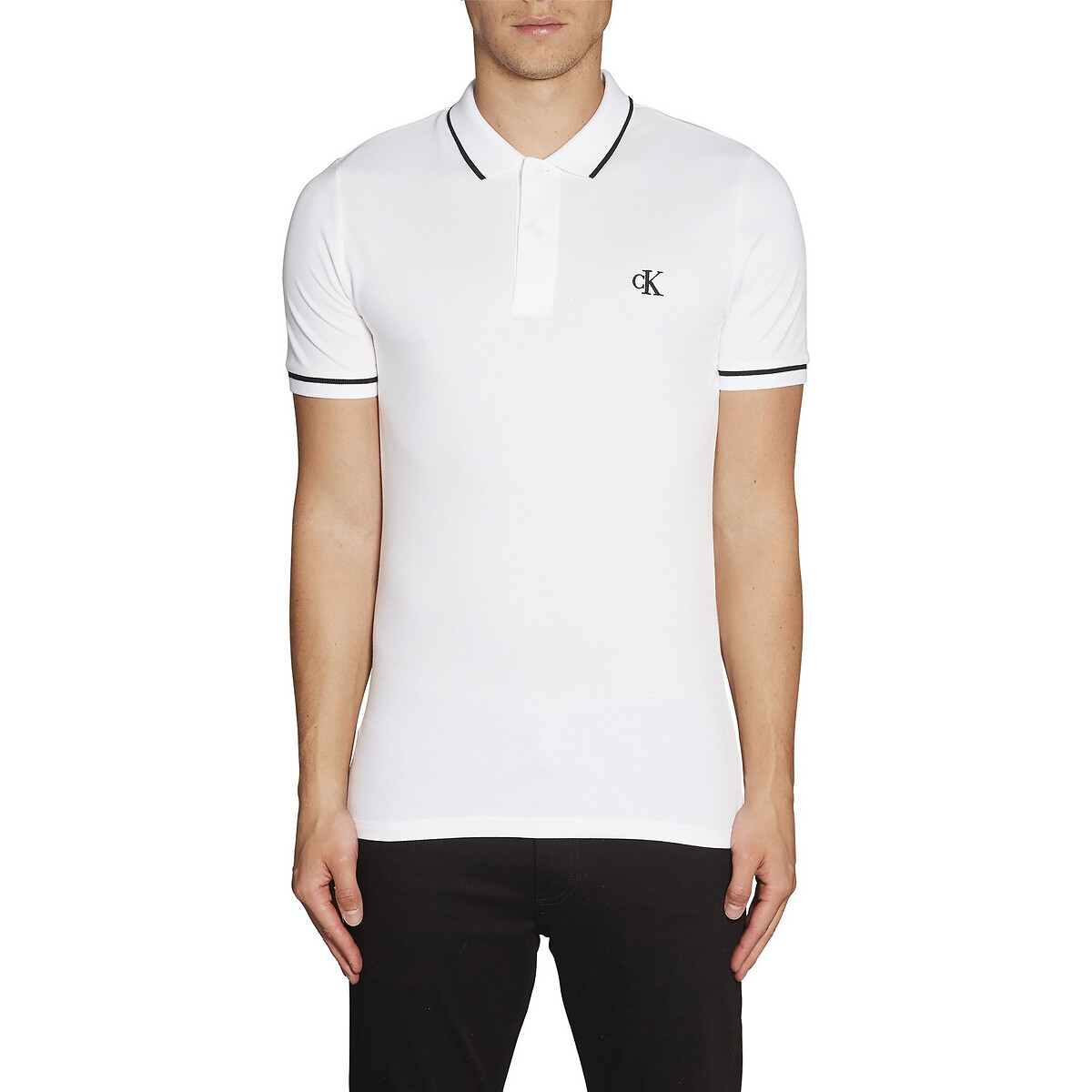 Tipping Slim Polo Shirt in Cotton Pique Mix