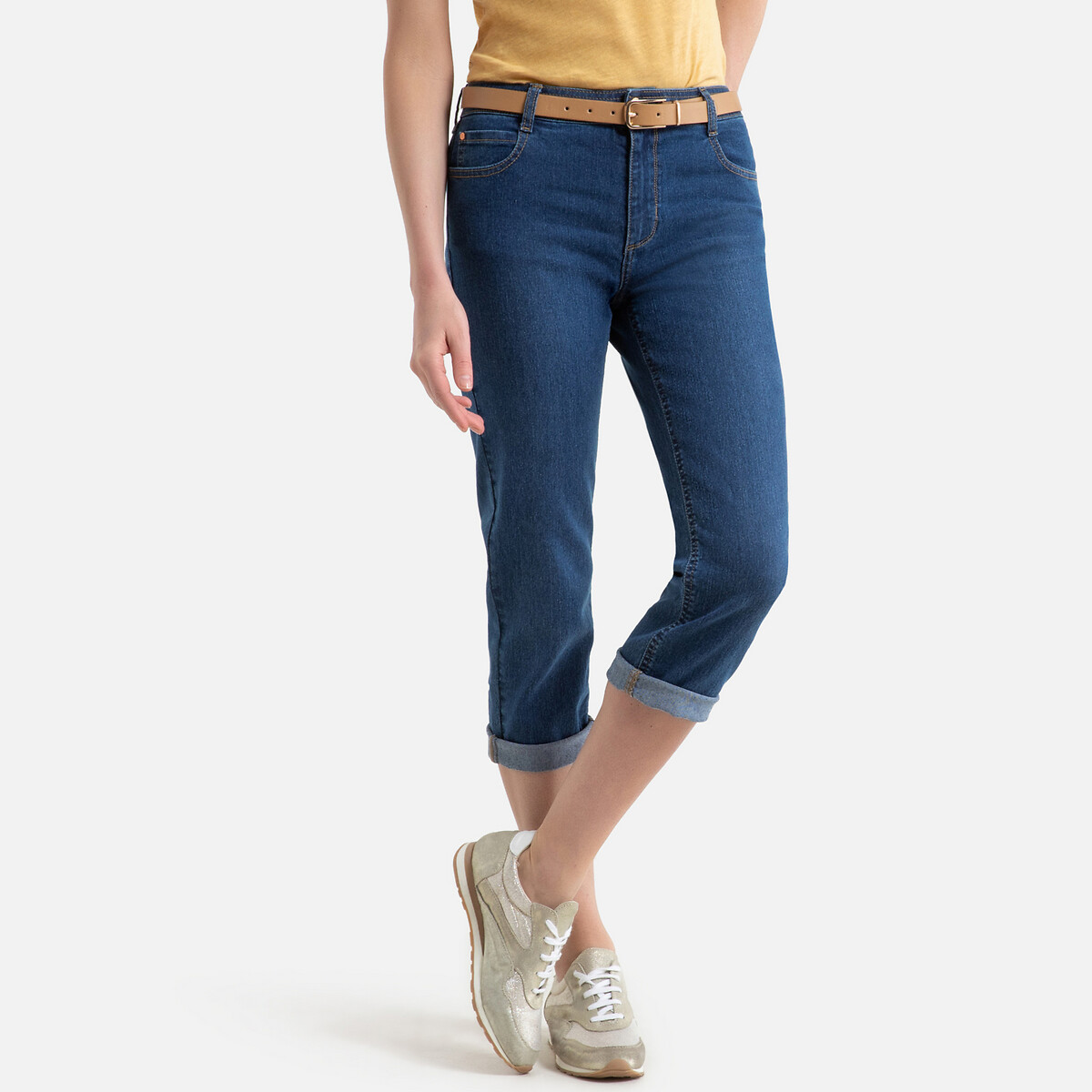 Stretch Denim Cropped Jeans, Length 21.5"