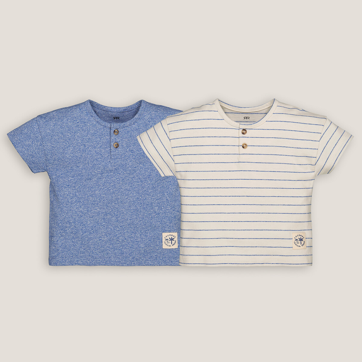 Pack of 2 T-Shirts in Cotton with Grandad Collar