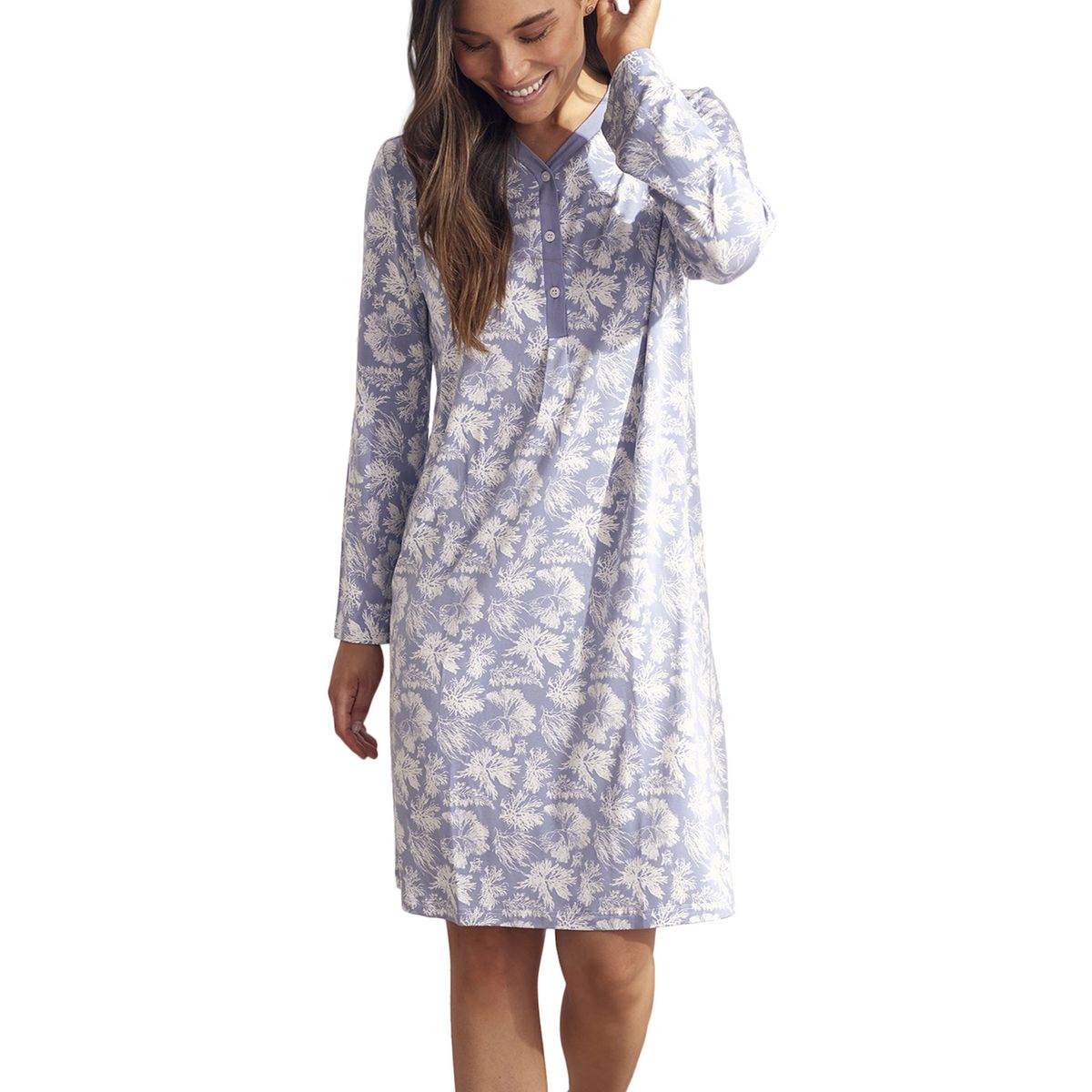 Chemise De Nuit Manches Longues Branches Bleu Selmark La Redoute