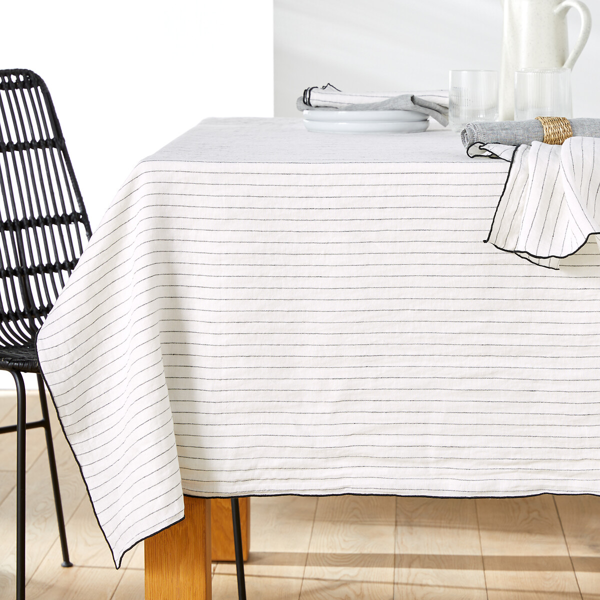 Victorine Dyed Woven Striped 100% Washed Linen Tablecloth