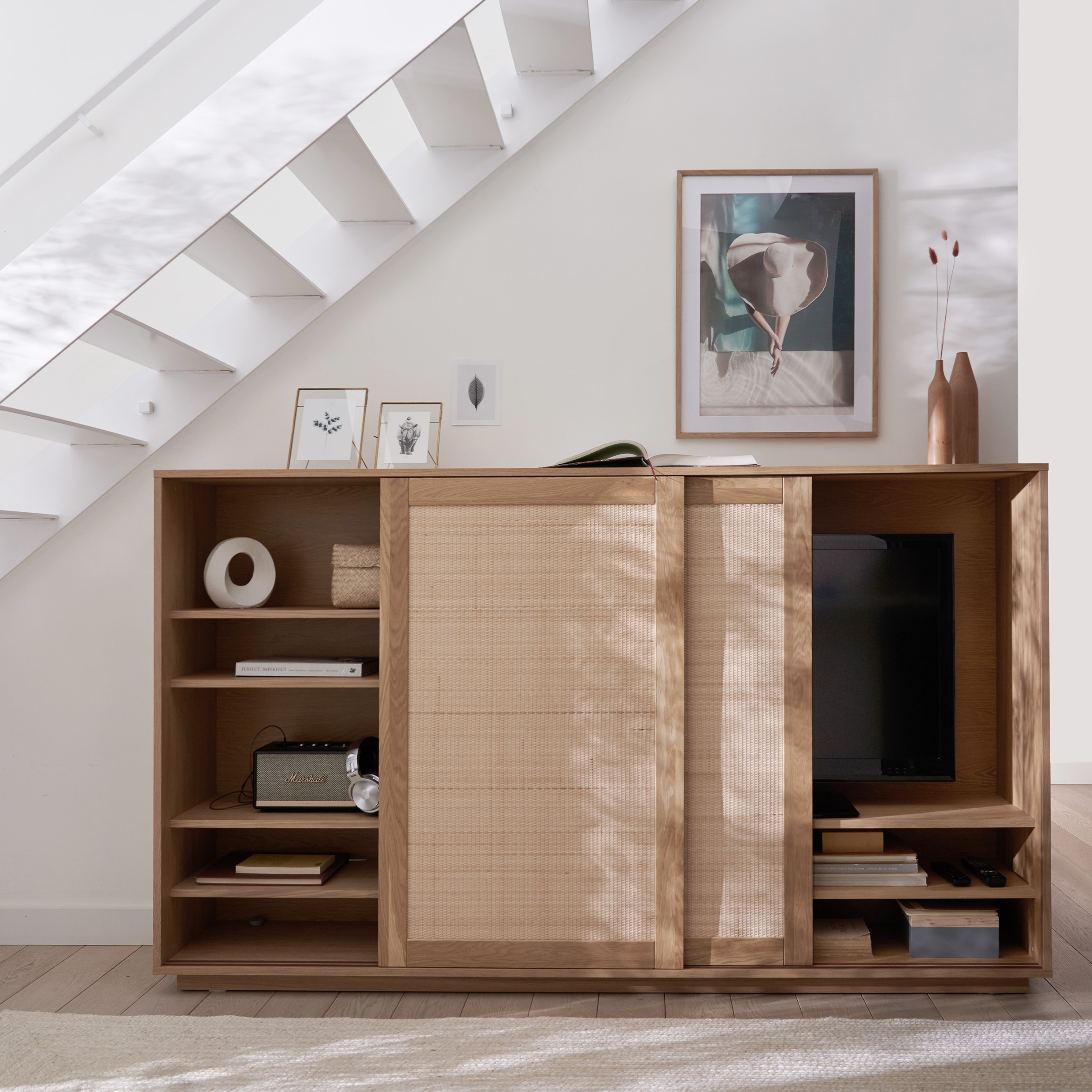 meuble cannage porte coulissante