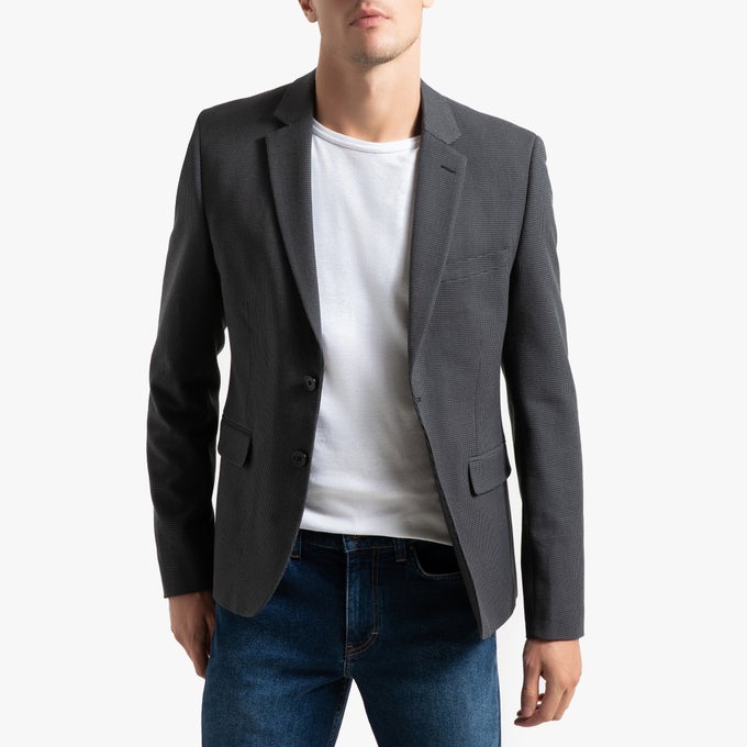 Houndstooth Check Print Blazer with Single-Breasted Buttons.jpg