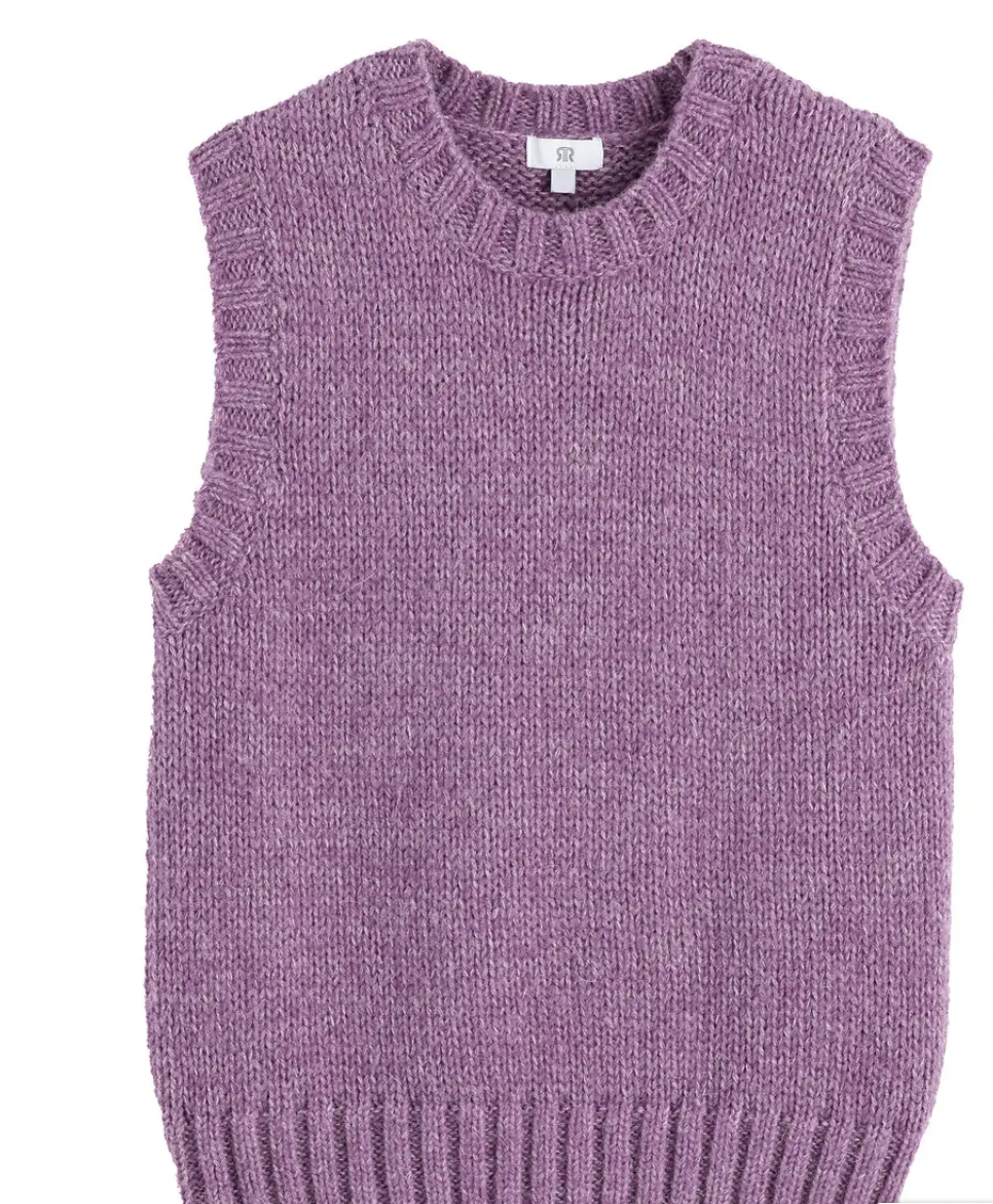 Lilac sleeveless knitted jumper with crew neck