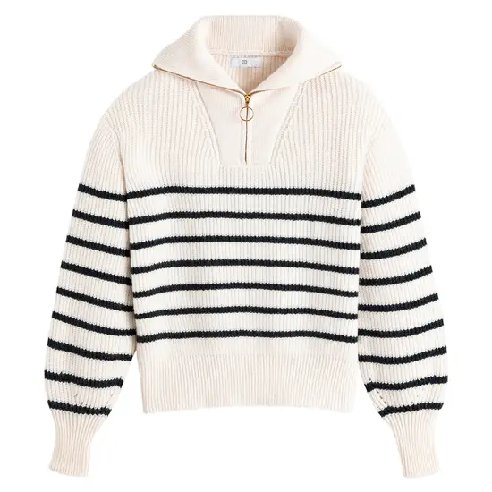 Recycled Half Zip Jumper with Breton Stripes