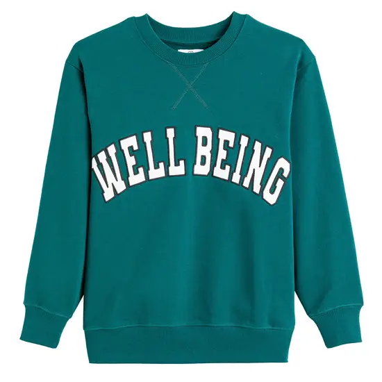 Slogan Print Cotton Sweatshirt with Crew Neck