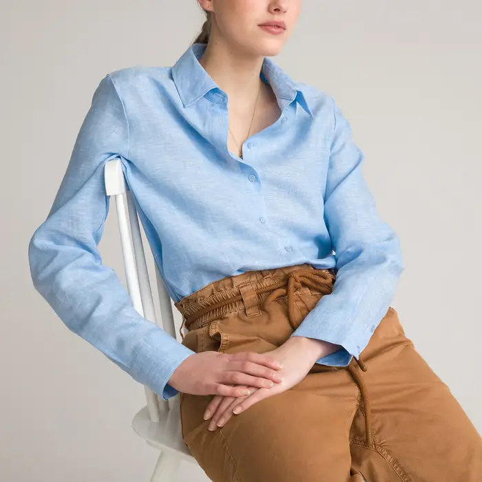 Long sleeve linen pale blue shirt