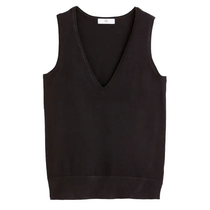 Fine Knit Vest Top with V-Neck
