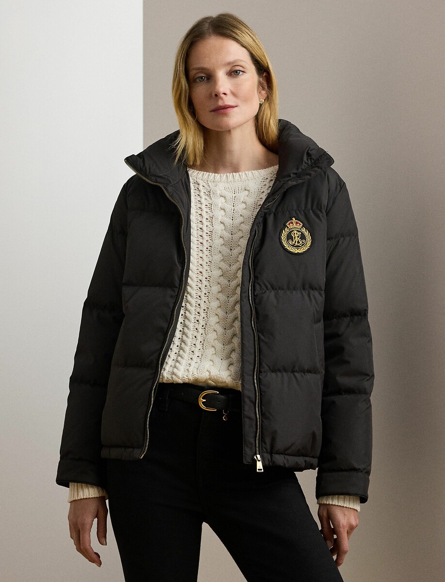 Zipped Puffer Jacket with Stand-Up Collar