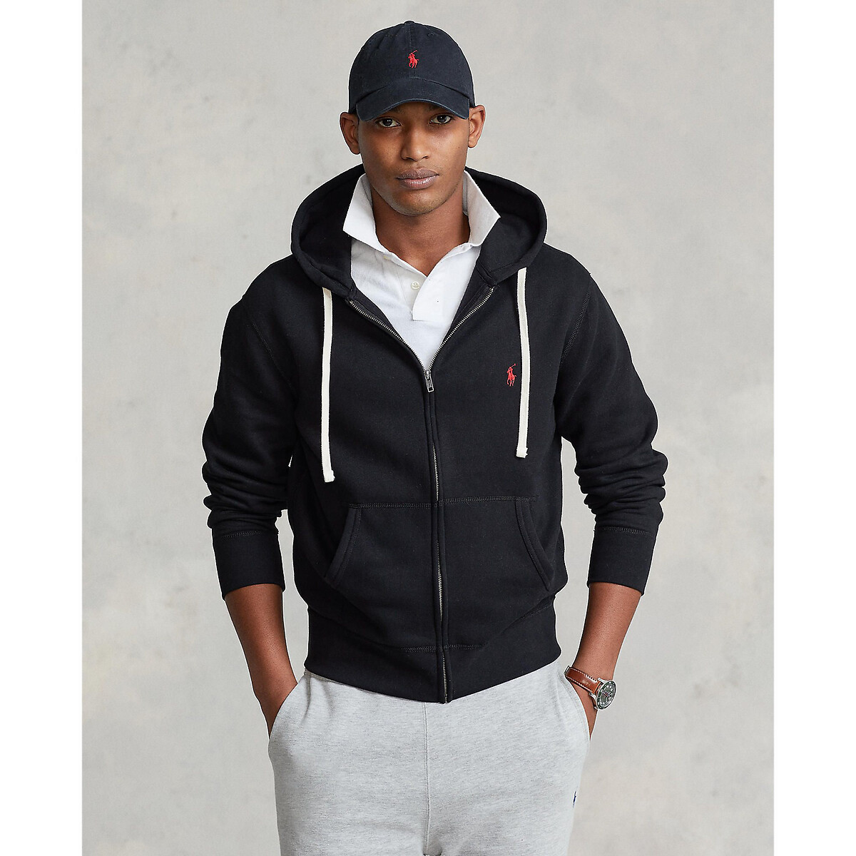 Polo RL Fleece Hoodie in Cotton Mix with Zip Fastening