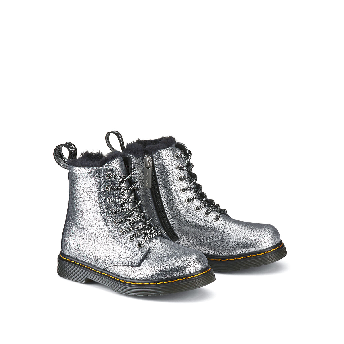 Kids' 1460 Ankle Boots in Foil Leather with Faux Fur Lining