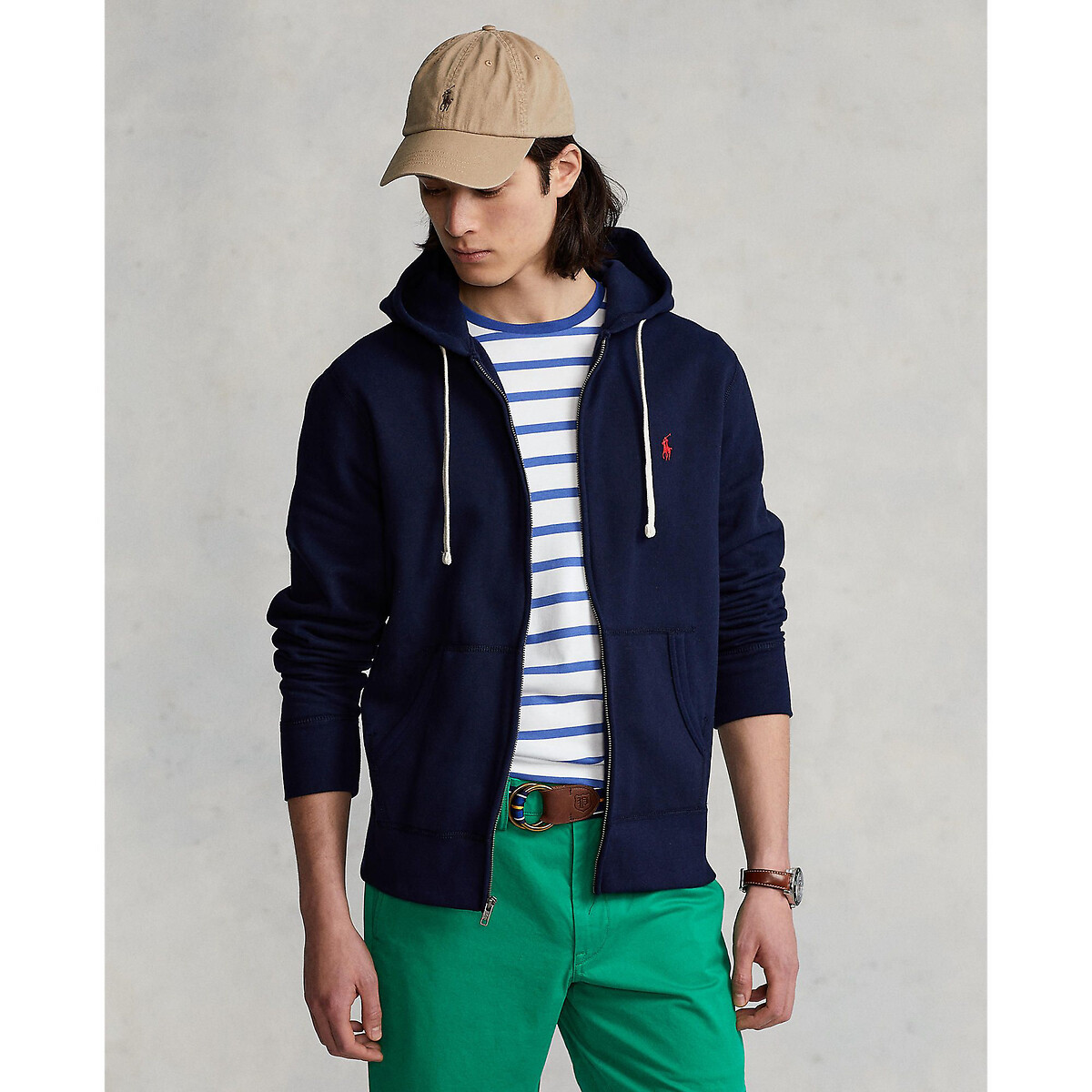 Polo RL Fleece Hoodie in Cotton Mix with Zip Fastening