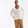 Pull beige col v femme
