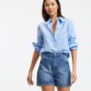 Chemise lin bleu ciel femme