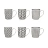 Lot De 6 Mugs Graphik 32cl En Porcelaine New Bone NOVASTYL - Tasses Élégantes Noires Et Blanches