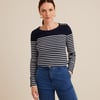 T-shirt Manches Longues Vintage Pour Femme - Rayures Diagonales, Pur Coton - Style Rétro Années 60