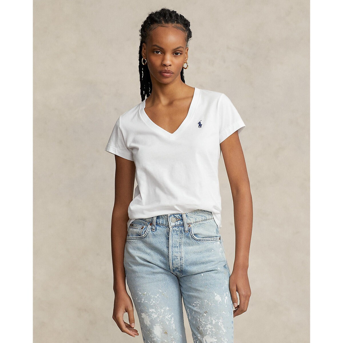 Polo Ralph Lauren Camiseta de cuello de pico y manga corta. Talla XS. Color Blanco