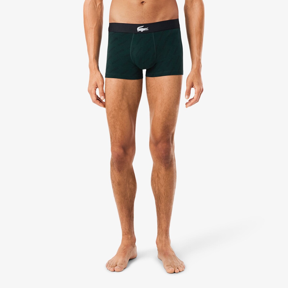 Lacoste Pack Of 3 Hipsters In Printed Stretch Cotton Men's Black+Green Print+Green Extra Large
