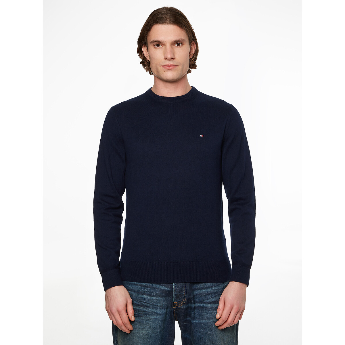 Tommy Hilfiger Men's Navy Blue Pima Cotton/Cashmere Jumper With Crew Neck Xxl