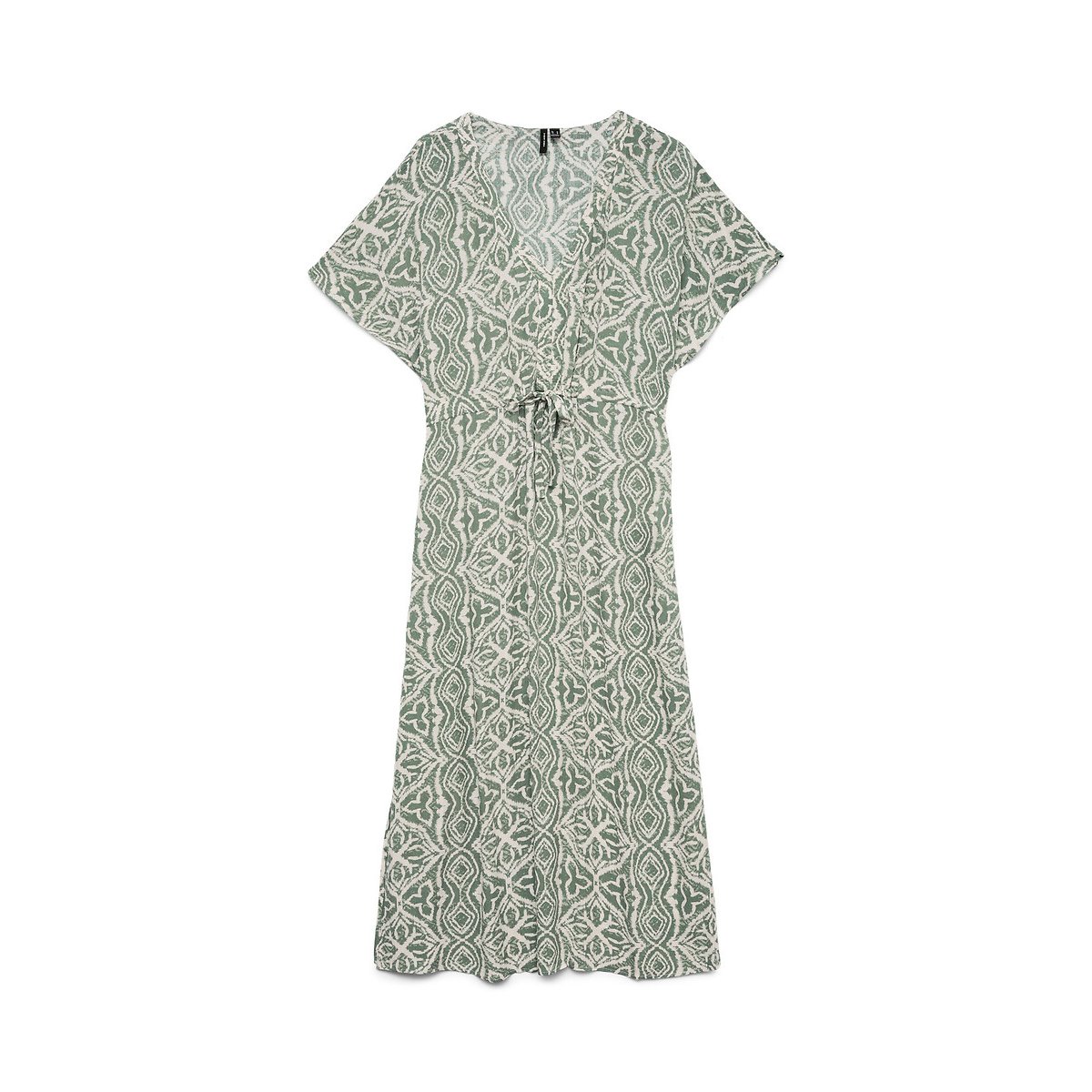 Vero Moda Bedrukte, Lange Jurk Met Korte Mouwen En Ceintuur