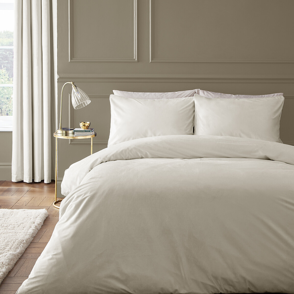 Catherine Lansfield Unisex Cream Kingsley Soft Matt Velvet Duvet Cover Set Single (135X200cm)