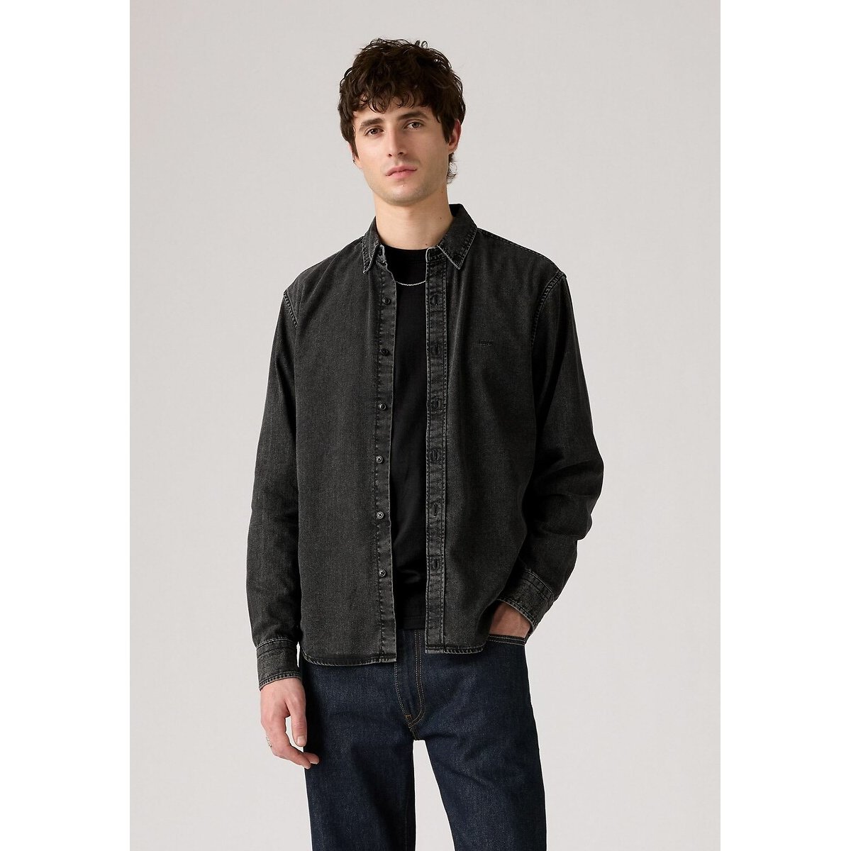 Levi's Oxford Cotton Shirt With Buttoned Collar Men's Faded Black Large