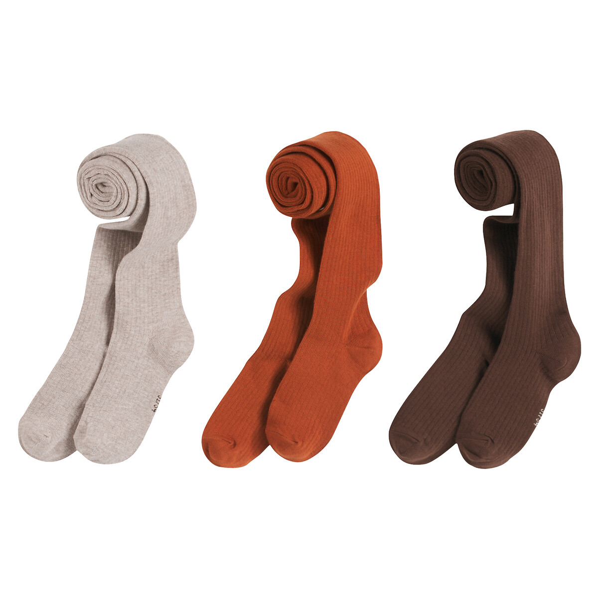 La Redoute Collections Pack Of 3 Tights In Plain Rib Beige+Brown+Brick Size 19