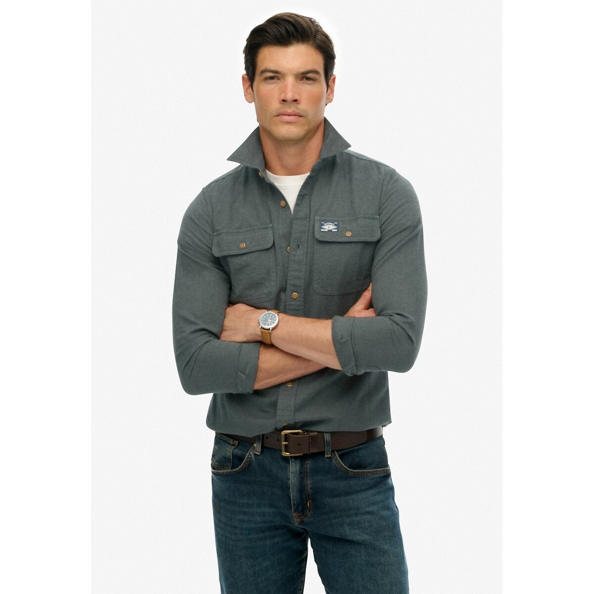Superdry Plain Flannel Shirt Men's Green Small
