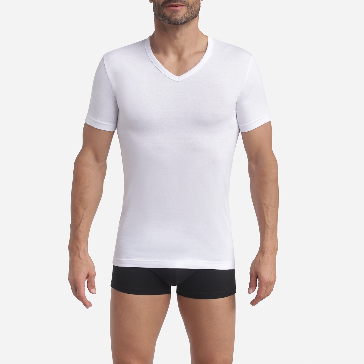 Dim Lote de 2 camisetas blancas lisas con cuello de pico ECODIM. Talla XXL. Color Blanco