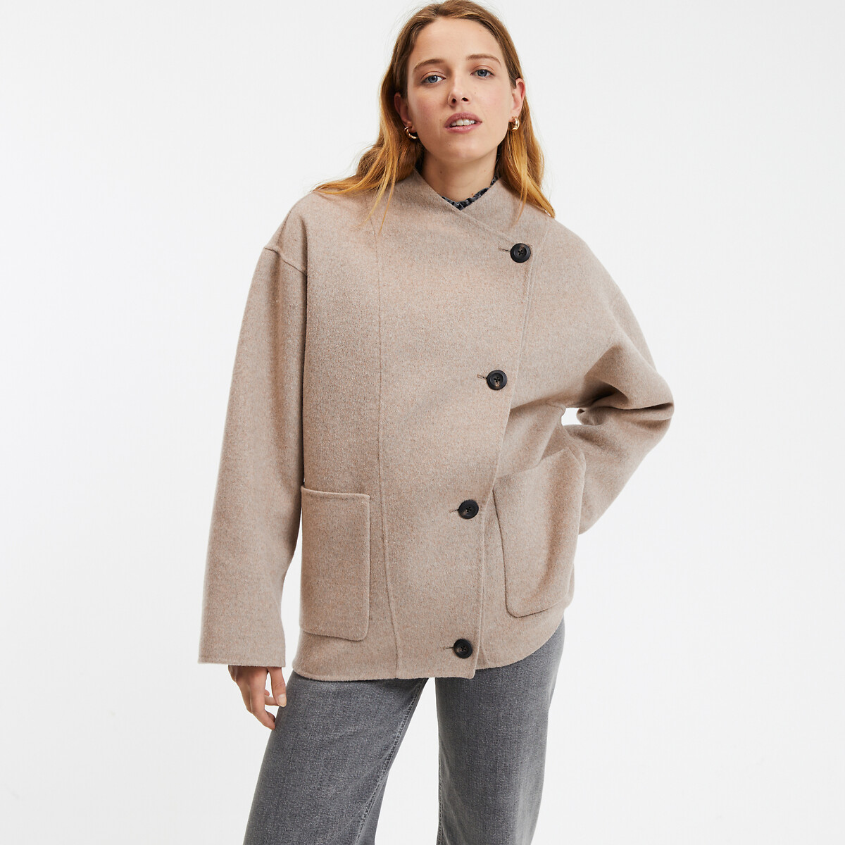 Wool Mix Short Coat With Button Fastening