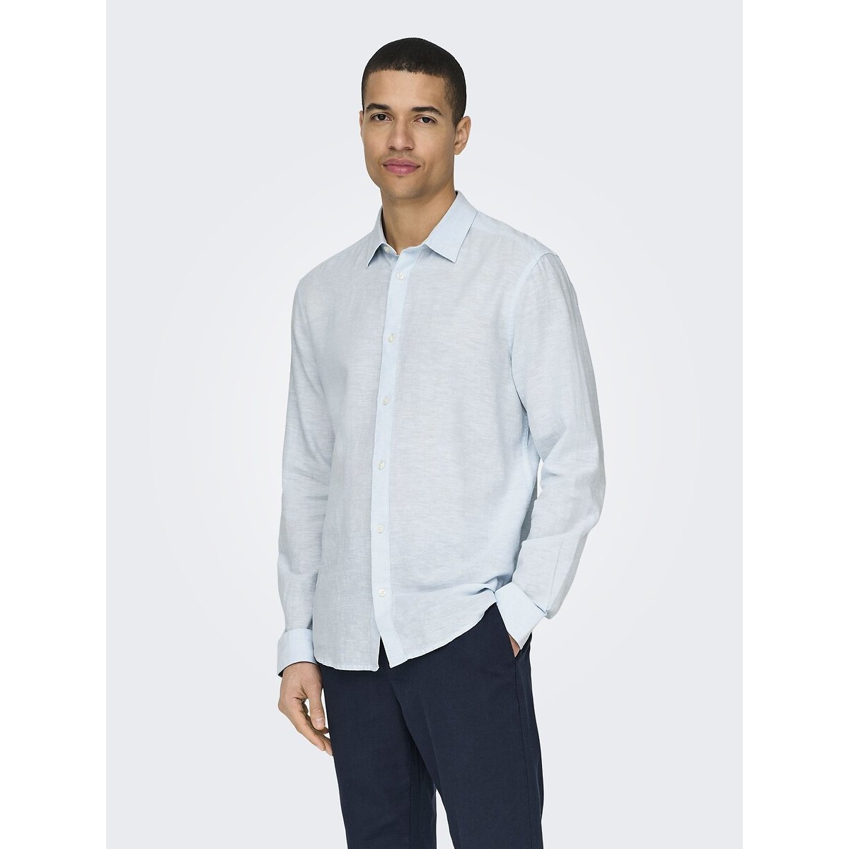 Only & Sons Cotton/Linen Shirt In Slim Fit Men's Sky Blue Medium