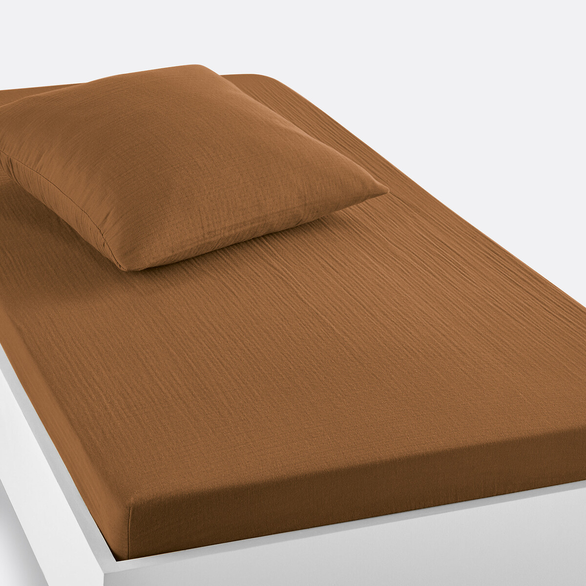 La Redoute Interieurs Kumla Children's Plain Cotton Muslin Fitted Sheet Unisex Caramel Single (90X190cm) Kids
