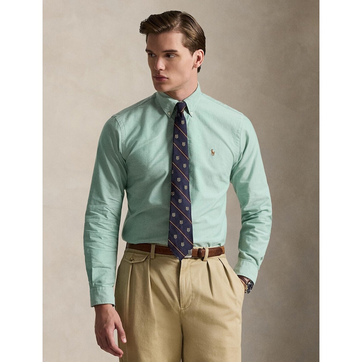 Camisa Oxford entallada Hombre Talla M. Color Verde