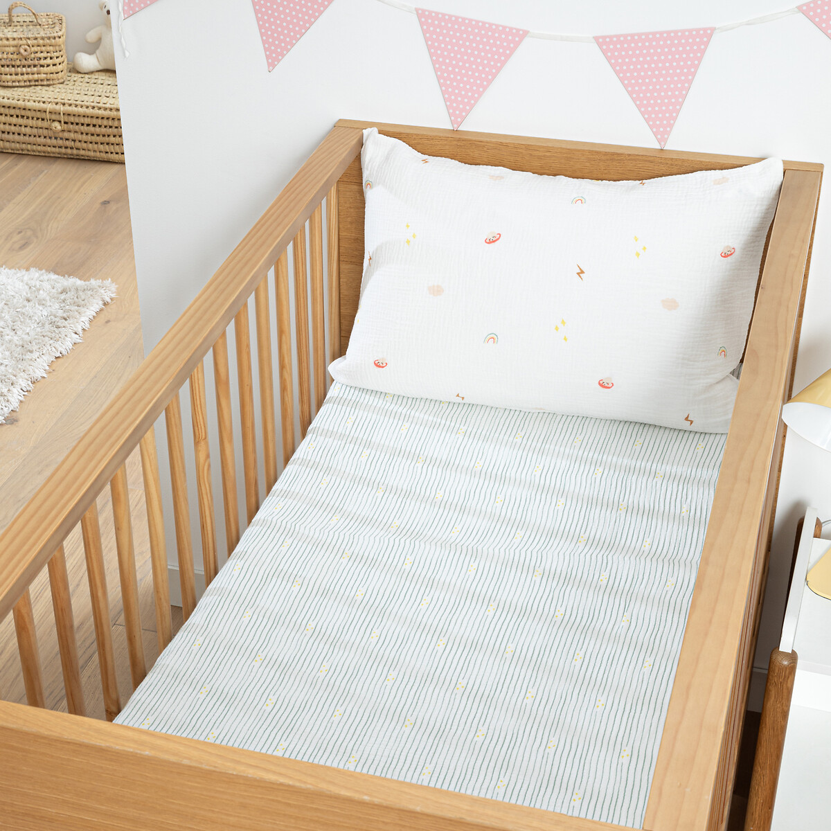 La Redoute Interieurs Diego Baby Planet Print Cotton Muslin Fitted Sheet With 17Cm Flap Ecru Print Medium Infant