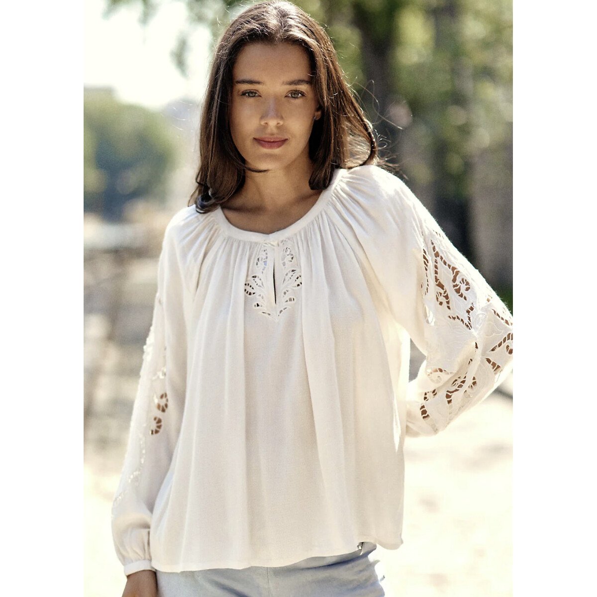 La Petite Etoile Bary Oversize Embroidered Blouse Women's Ecru Small