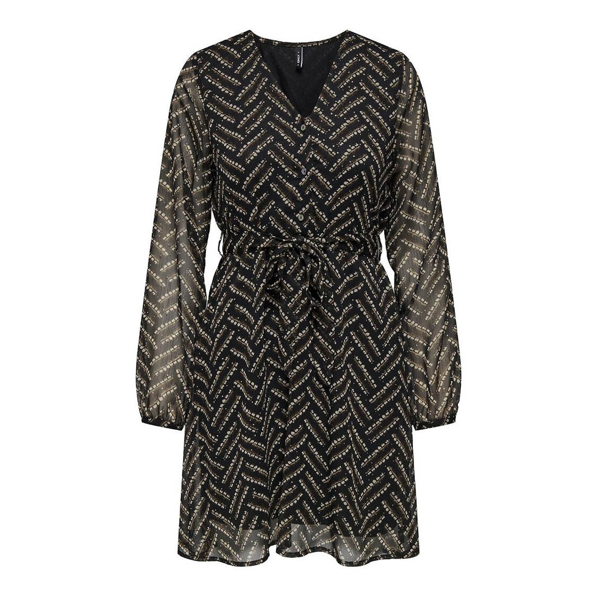 Only Printed Mini Dress With Tie-Waist Women's Black Print Extra Small