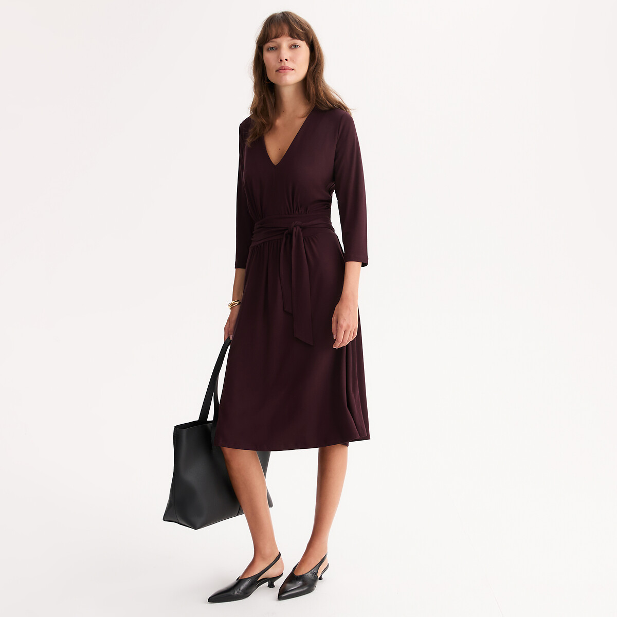 Anne weyburn Knitted Knee-Length Flared Dress With 3/4 Length Sleeves