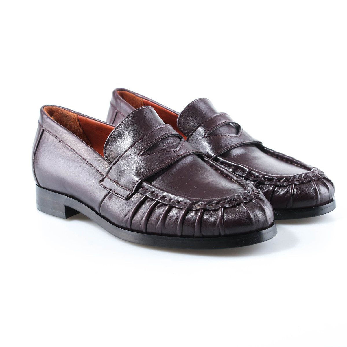 Mjus Pleated Leather Loafers Women's Burgundy Size 37 (4)