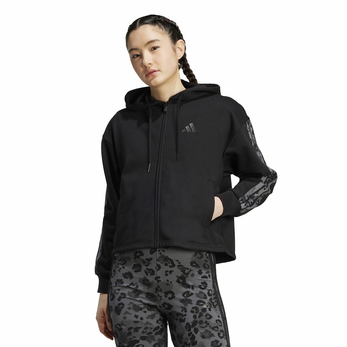 Adidas Sportswear 3-Stripes Leopard Sweatshirt Women's Black Extra Large