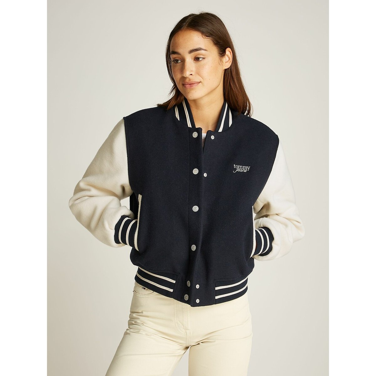 Tommy Jeans Women's Navy/White Bomber Jacket Small