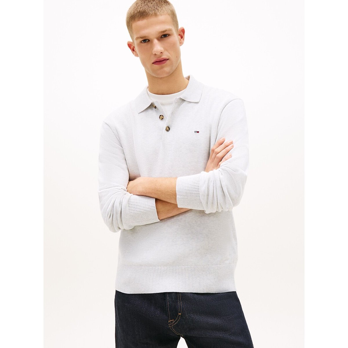 Tommy Jeans Jumper With Button-Down Collar Men's Grey Marl Medium