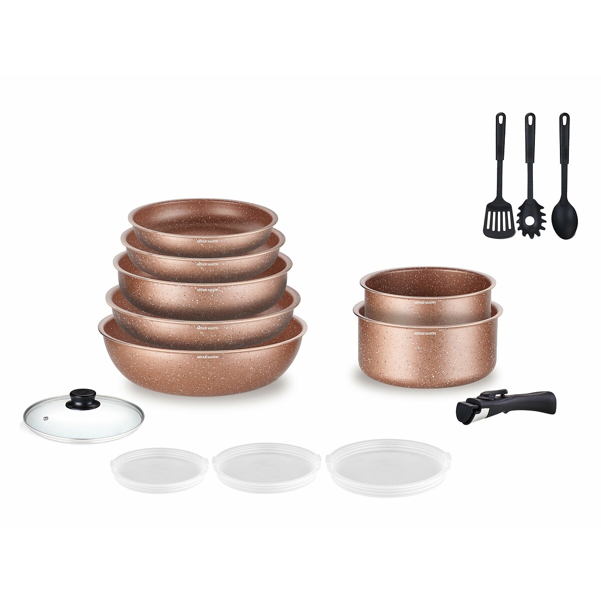 Arthur Martin 18 Pieces Aluminium Kitchenware Set Unisex Copper