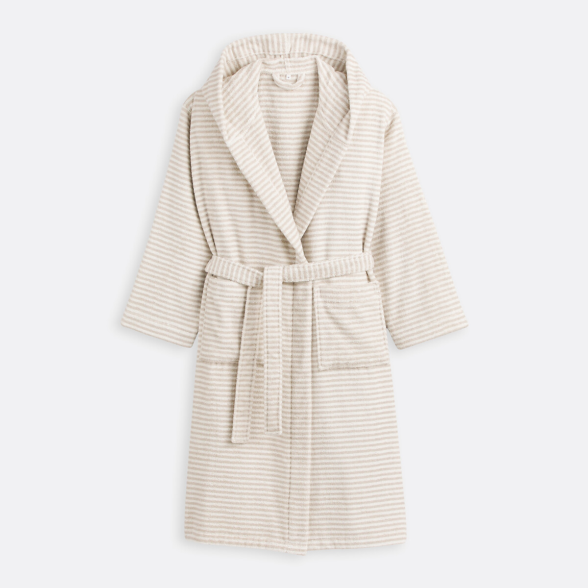 La Redoute Interieurs Malo Striped Hooded Cotton Terry Bathrobe Unisex Beige String 18/20