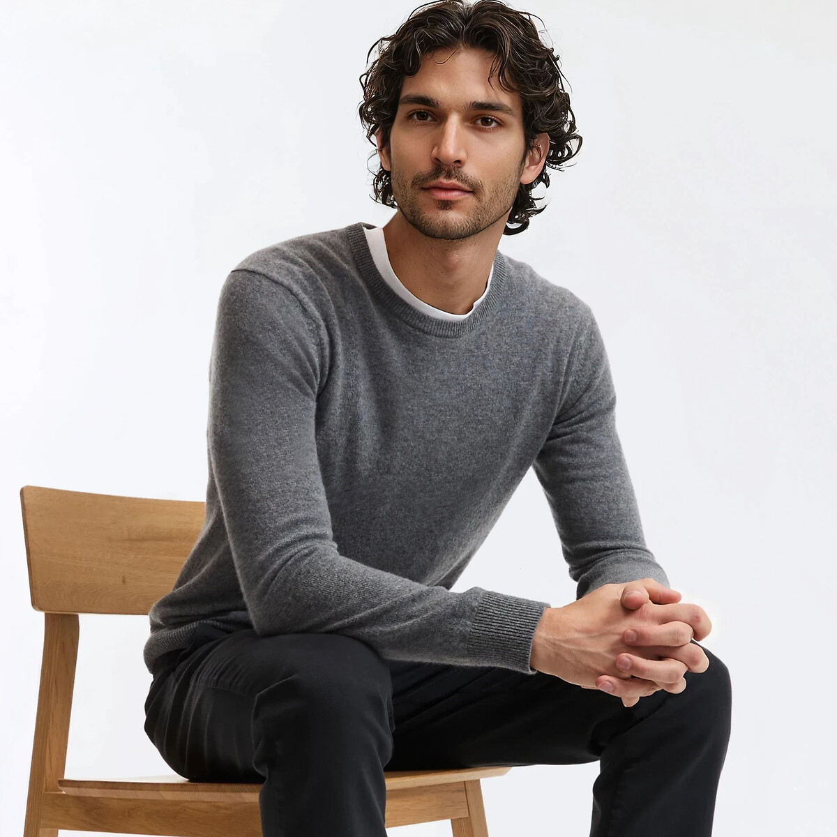La Redoute Collections Cashmere Crew Neck Jumper Men's Grey Marl Xxl