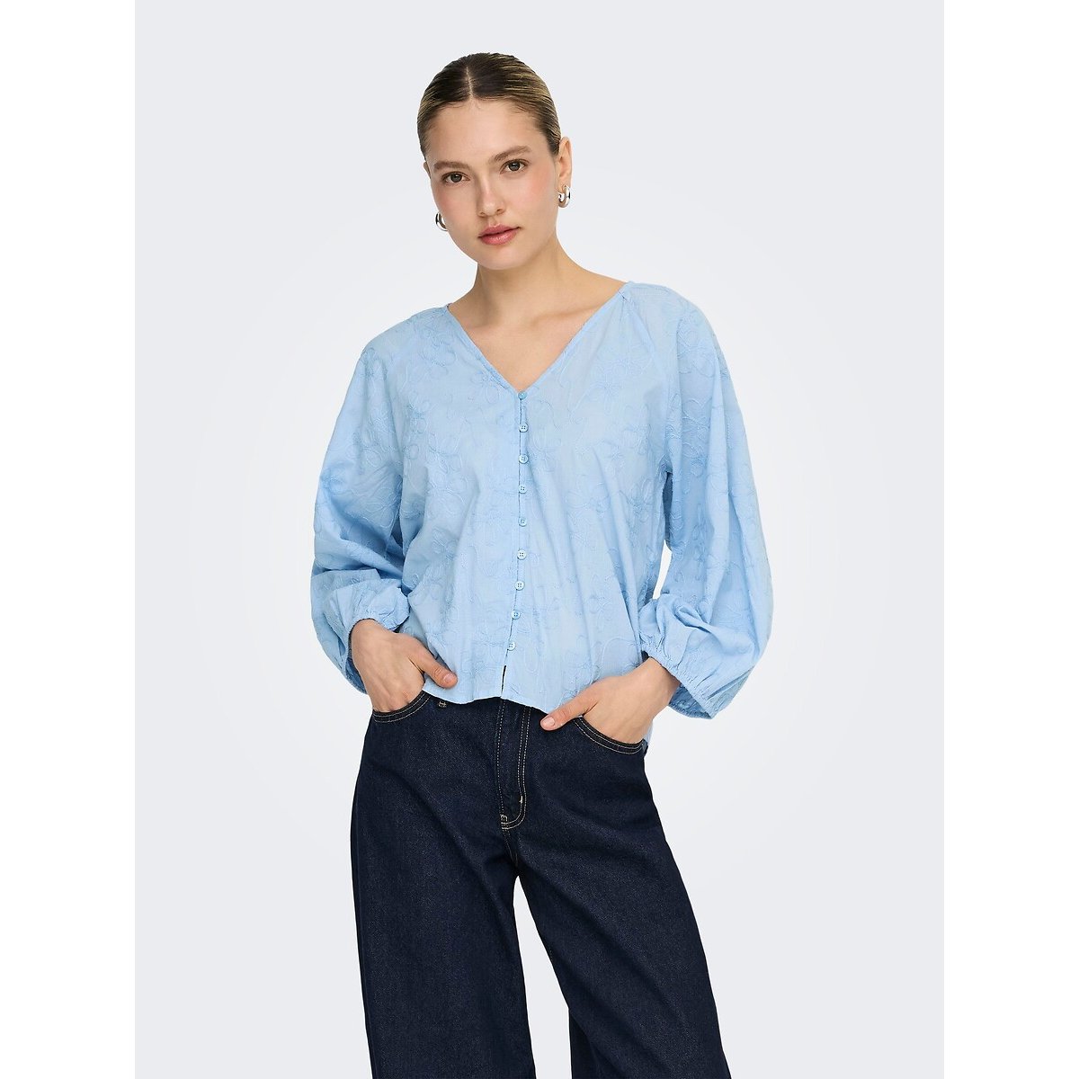 Only Blouse Met Lange Mouwen En Geborduurde Kraag