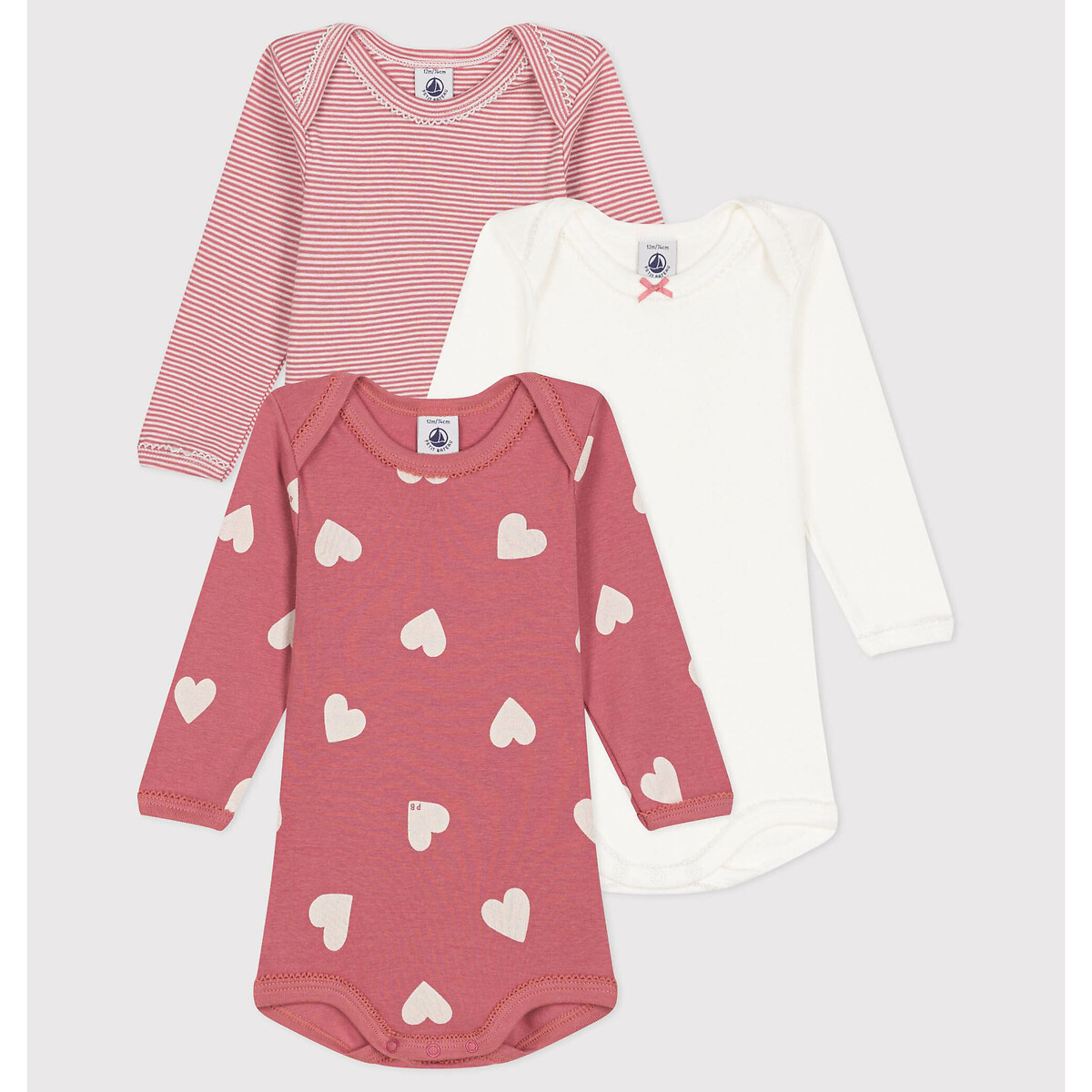 PETIT BATEAU Set van 3 rompers met lange mouwen