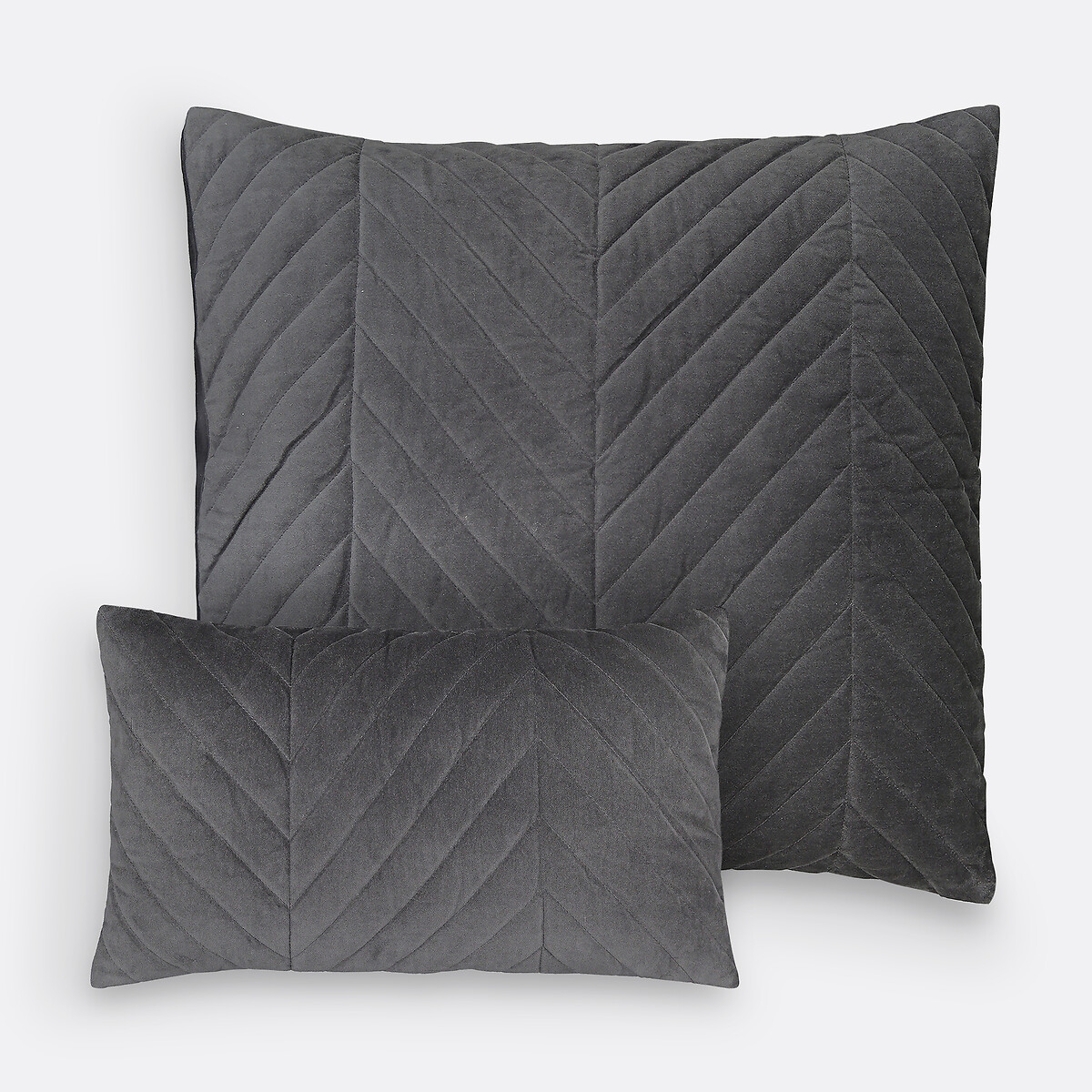 La Redoute Interieurs Milano Velvet Quilted Cushion Cover Unisex Charcoal 65X65cm