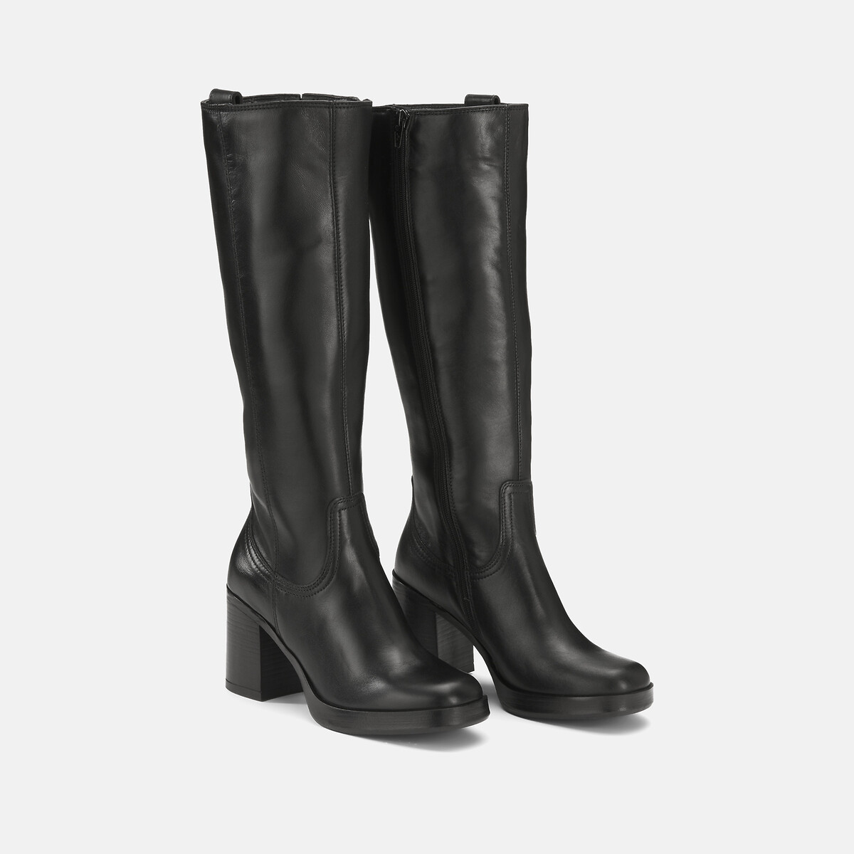 Mjus Square Toe Heeled Leather Calf Boots Women's Black Size 36 (3.5)