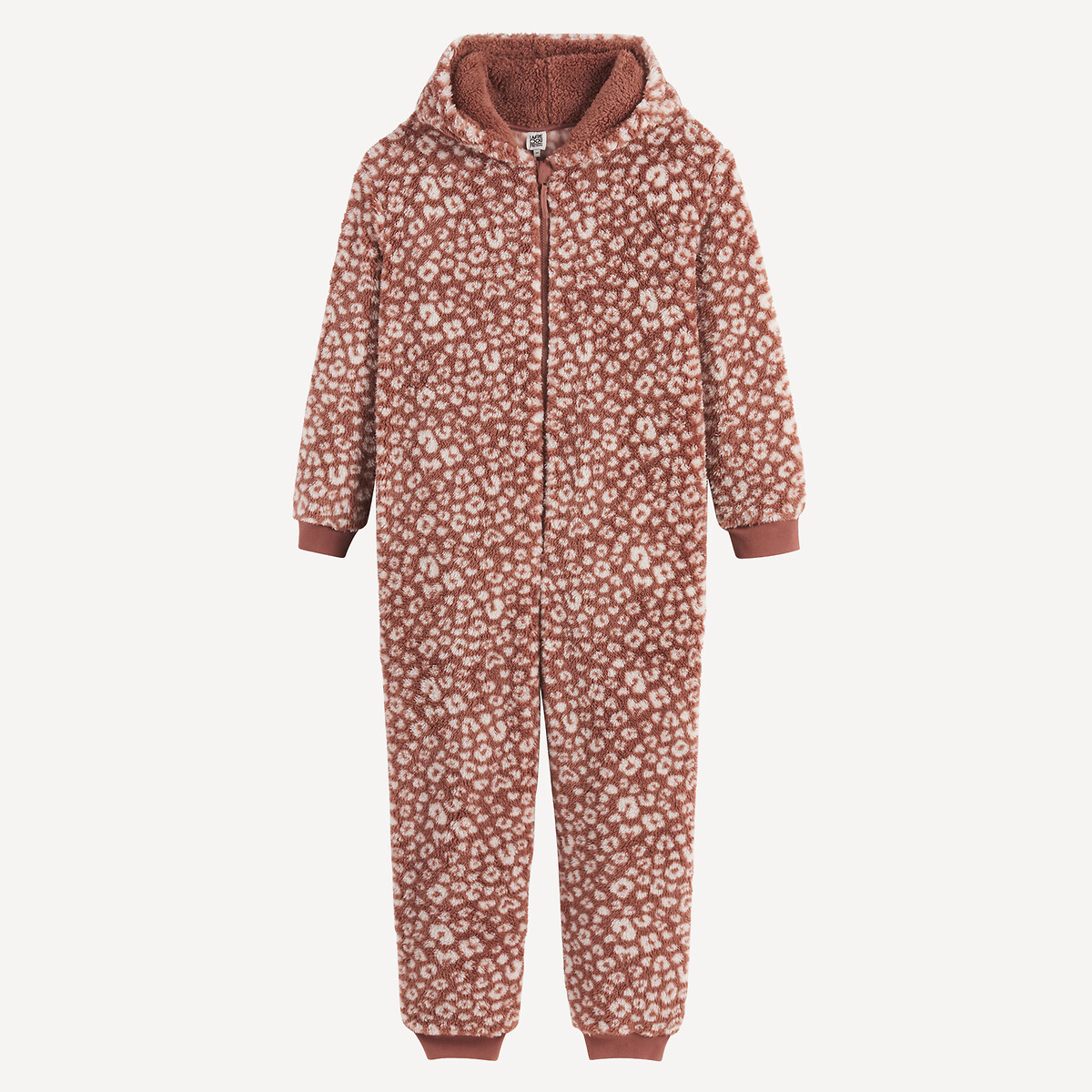 La Redoute Collections Hooded Fleece Onesie With Leopard Print Brown 14Y (156Cm)