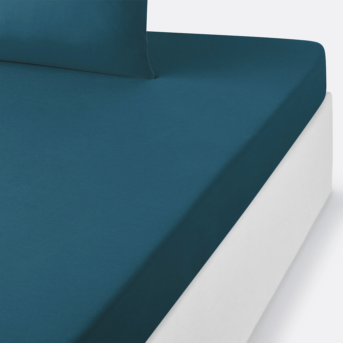La Redoute Interieurs Scenario Plain Polycotton Fitted Sheet Unisex Prussian Blue Medium